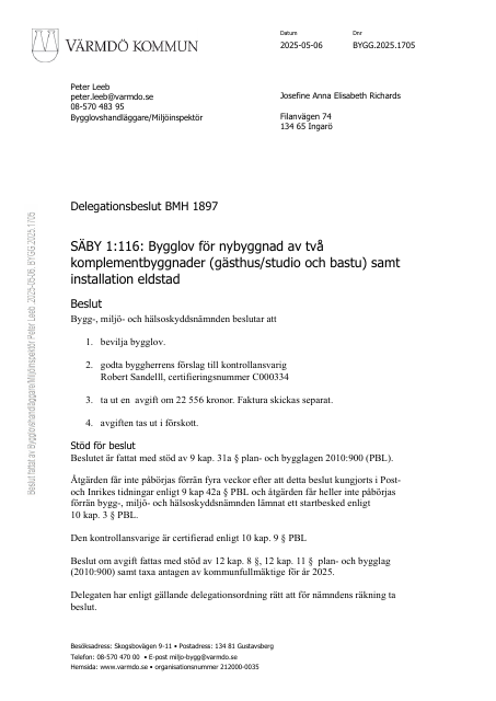 Delegationsbeslut — bygglov (BMH 1897 B, BYGG.2025.1705)