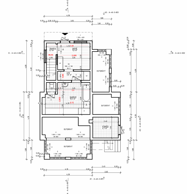 Existing house — measured plan, bottom floor / souterräng (Sandell 2021)